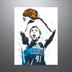 Dirk Nowitzki City Blue Dallas Mavericks Basketball Art Poster