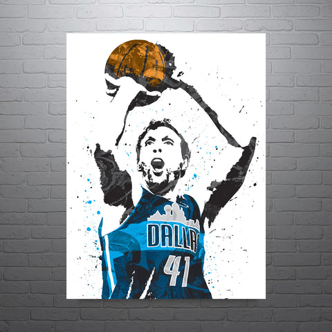 Dirk Nowitzki City Blue Dallas Mavericks Basketball Art Poster