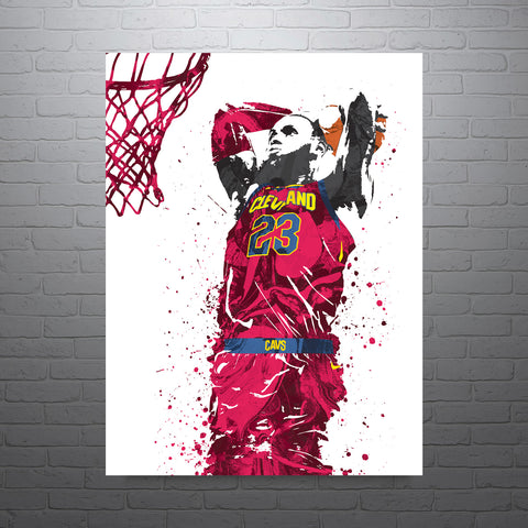 LeBron James Dunk Cleveland Cavaliers Basketball Art Poster