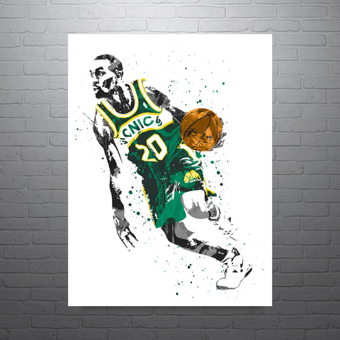 Gary Payton Seattle Supersonics Basketball Art Poster