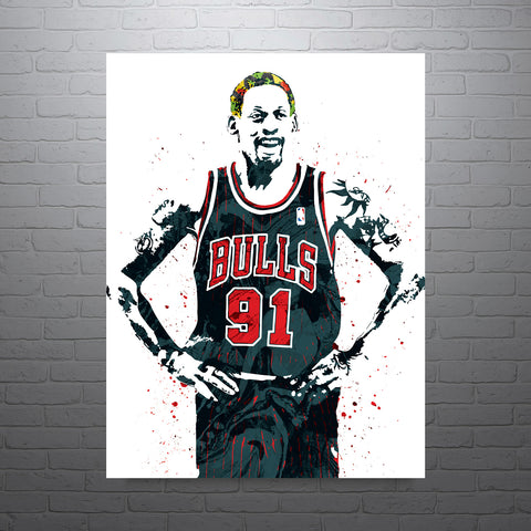 Dennis Rodman Chicago Bulls Basketball Art Poster