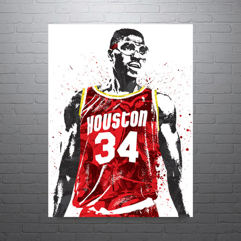 Hakeem Olajuwon Houston Rockets Record Basketball Art Poster