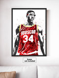 Hakeem Olajuwon Houston Rockets Record Basketball Art Poster