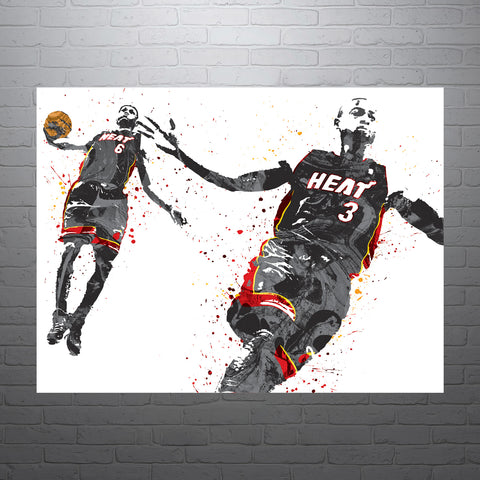 Dwayne Wade and LeBron James Miami Heat Basketball Art Poster